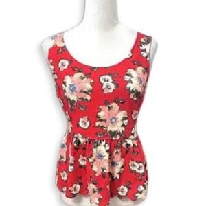 Anthropologie Peplum Top Silhouette Floral Print Scoop Neck Scallop Hem W S